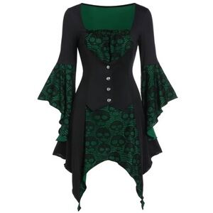 Asymmetrical Black and Green Dress